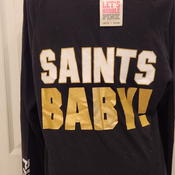 PINK Victorias Secret New Orleans Saints Black and Gold Long Sleeve Top NWT - Picture 3 of 5